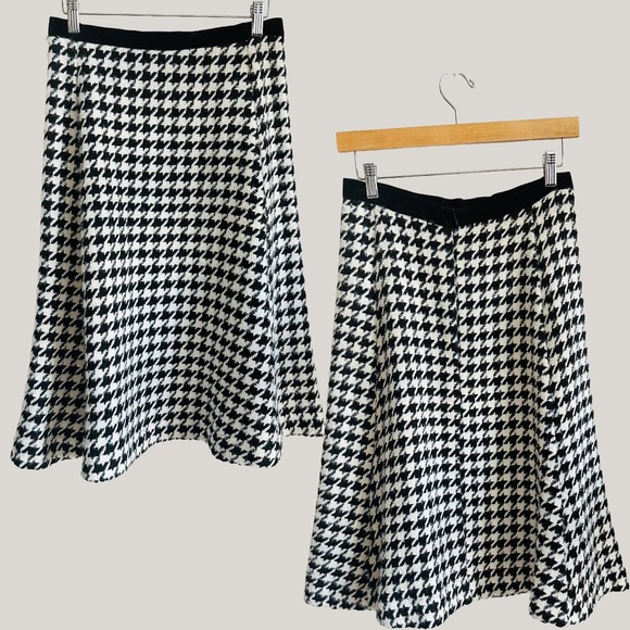 Noni Houndstooth A-Line‎ Wool Blend Skirt Black White S/M Winter Lux Classic - Picture 2 of 8